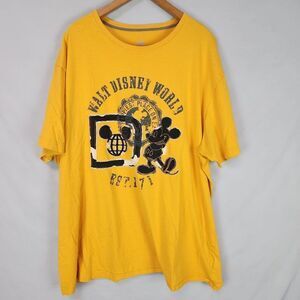 Walt Disney World Mickey Mouse Embroidered Patches Distressed T Shirt XXL Gold